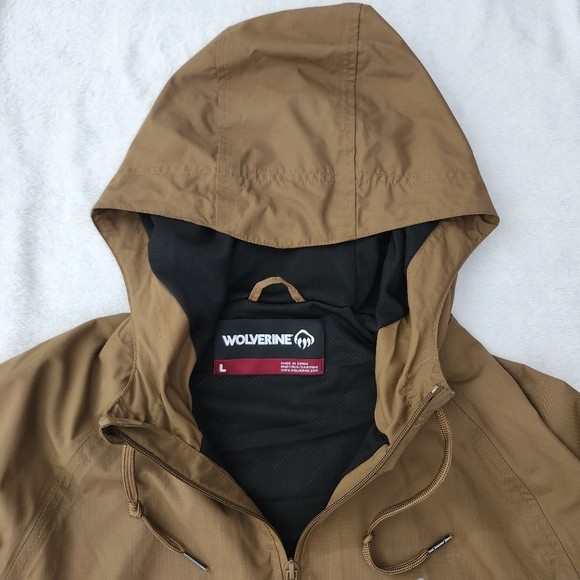 WOLVERINE Men's Brown Hooded Water Resistant Windbreaker Jacket Full Zip Large - Picture 1 of 10
